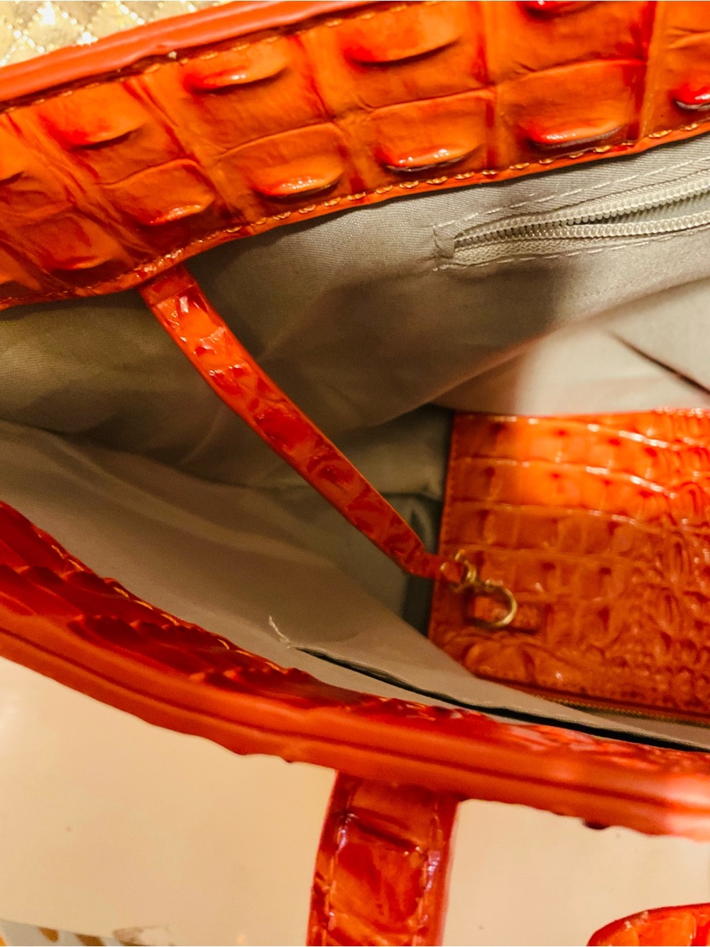 Orange Croc-Embossed Tote Bag - Women - Picture 9 of 12
